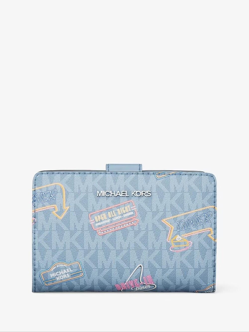 Michael Kors NWT Jet Set Printed Signature Logo Bi-Fold Wallet, Light Blue